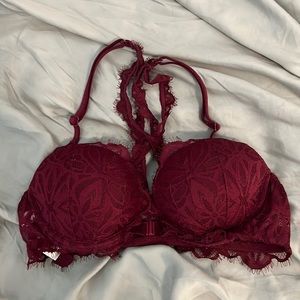Maroon Lace PINK Bralette 32B.